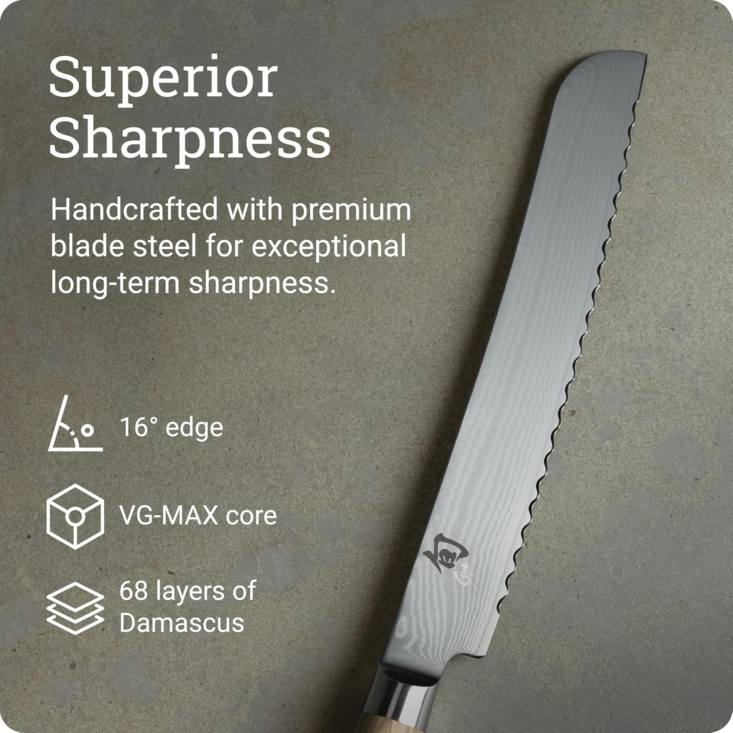 Shun Classic Blonde 9' Bread Knife, Handcrafted Japanese Serrated Knife, VG-MAX Core with Damascus Stainless Steel Cladding, Pakkawood Handle, Slicing Tool for Professional and Home Chefs