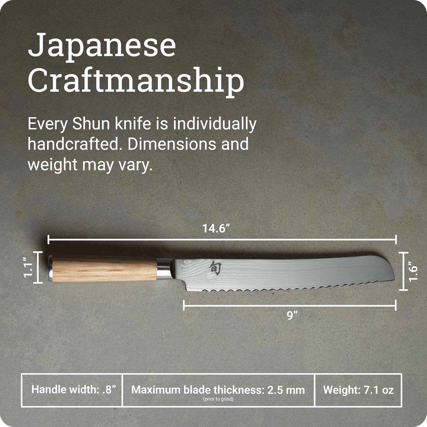 Shun Classic Blonde 9' Bread Knife, Handcrafted Japanese Serrated Knife, VG-MAX Core with Damascus Stainless Steel Cladding, Pakkawood Handle, Slicing Tool for Professional and Home Chefs