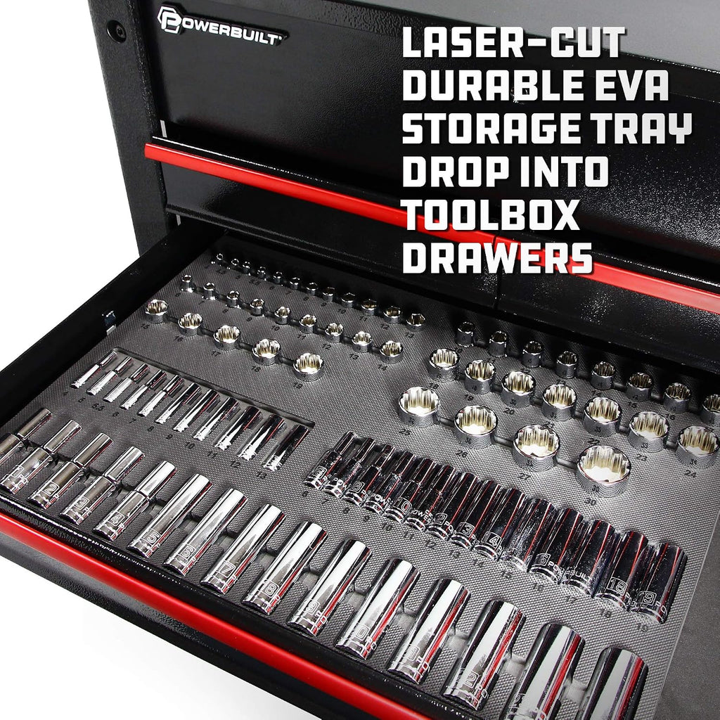 Powerbuilt 85 Piece Metric Master Socket Set, 1/4, 3/8, and 1/2 Inch Drive, 6 and 12 Point, Deep and Shallow Sockets, Storage Organizer - 949008