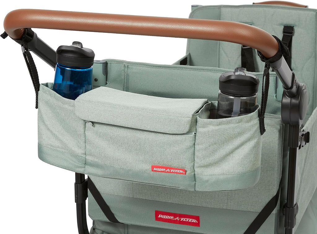 Radio Flyer Atlas Stroll 'N Wagon, Sage Green, for Ages 1+, 3-in-1 Push or Pull Versatility, One-Hand Fold, UV Canopy, 5-Point Harnesses, Storage Capabilities, Rubber Wheels, Stroller Wagon for Kids