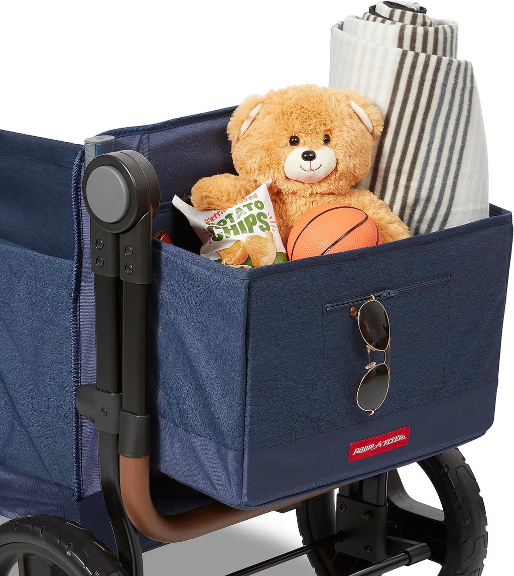 Radio Flyer Atlas Stroll 'N Wagon, Navy Blue, For Ages 1+, 3-in-1 Push or Pull Versatility, One-Hand Fold, UV Canopy, 5-Point Harnesses, Storage Capabilities, Rubber Wheels, Stroller Wagon for Kids