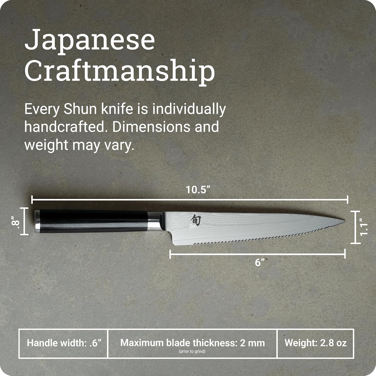 Shun Classic 6' Serrated Utility Knife, Handcrafted Japanese Knife, VG-MAX Core with Damascus Stainless Steel Cladding, Pakkawood Handle, Precision and Sharpness for Professional and Home Chefs