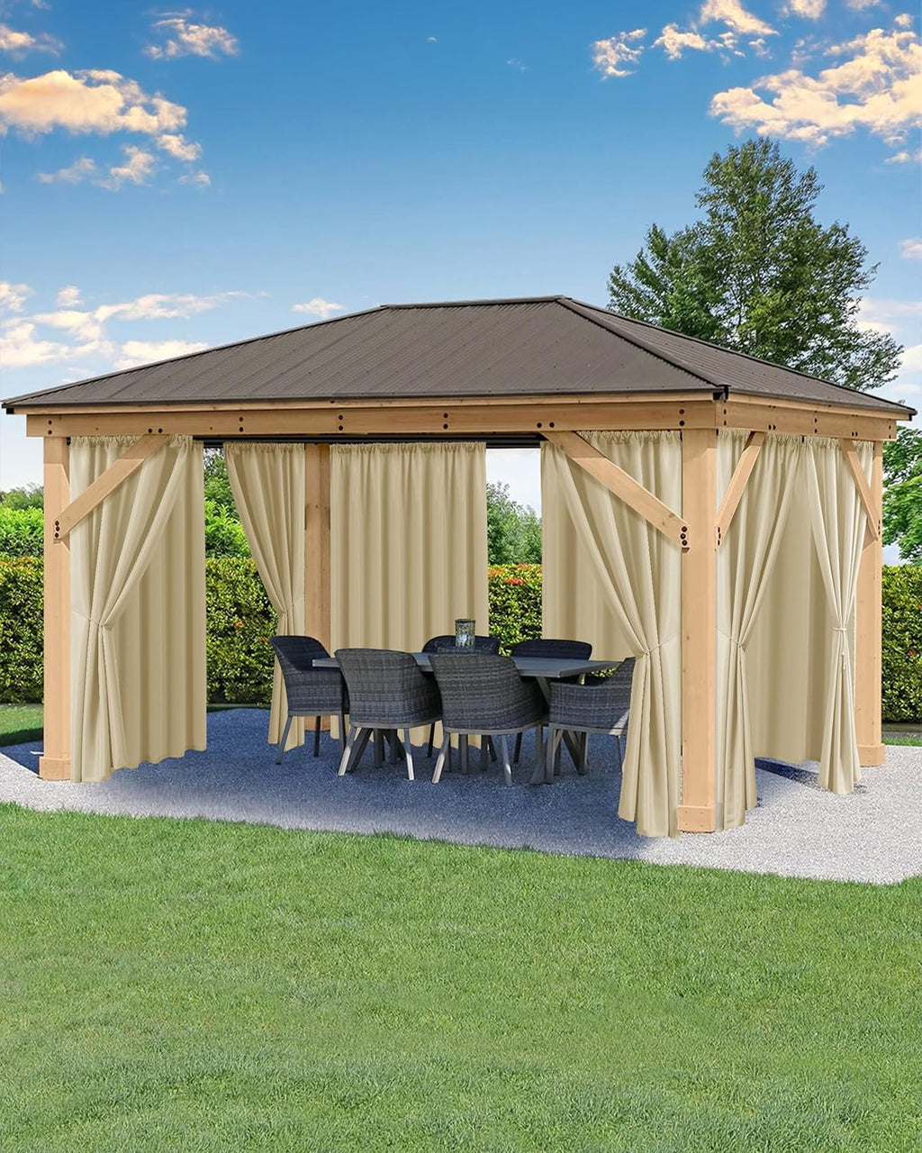 HolidayIdeas Outdoor Patio Curtains Waterproof with Rod Pocket 6 Panels 110x95 Inch- Weatherproof Balcony Outdoor Curtains for Apartments,Porch, Gazebo, Pergola, Sliding Glass Door, Cream