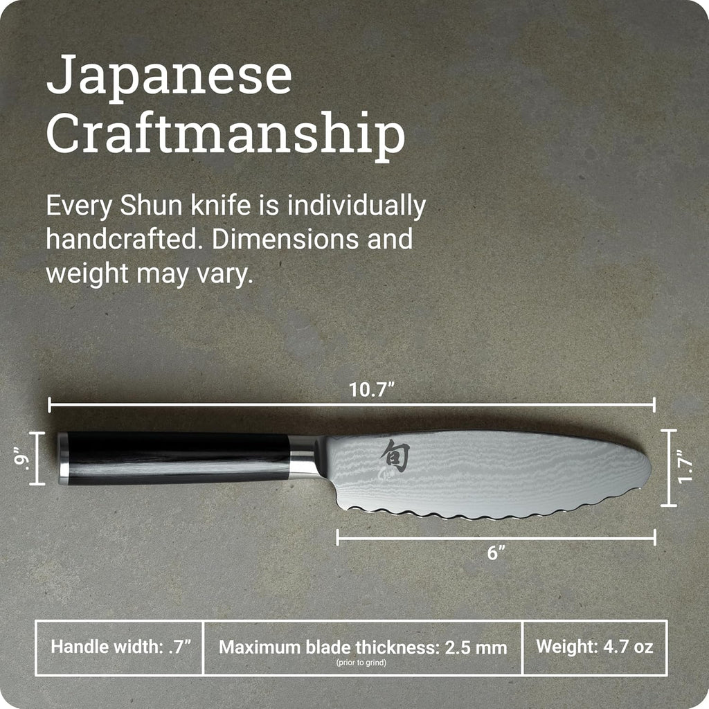Shun Classic 6' Ultimate Utility Knife, Handcrafted Japanese Knife, VG-MAX Core with Damascus Stainless Steel Cladding, Pakkawood Handle, Precision and Sharpness for Professional and Home Chefs