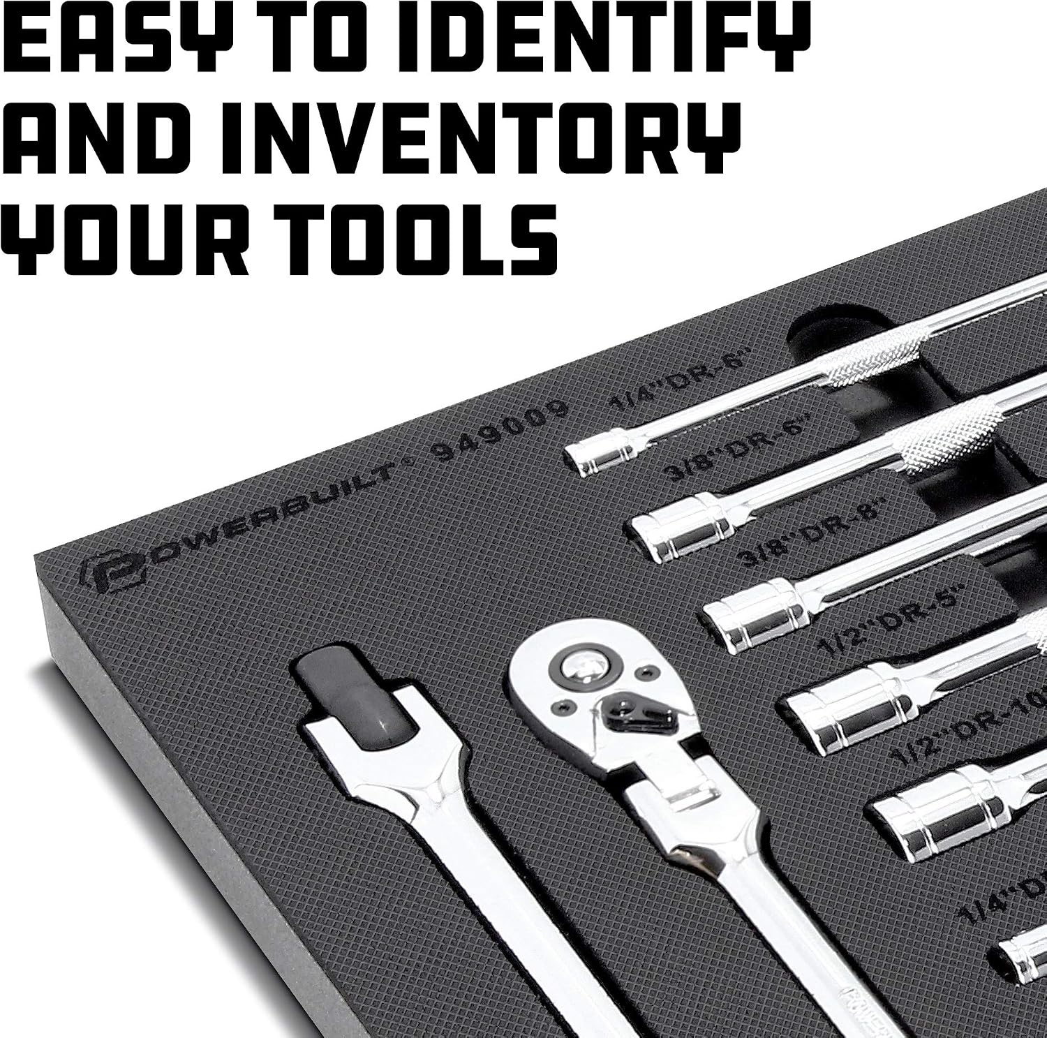 Powerbuilt Master Ratchet and Accessories Set, 16 Piece, 1/4, 3/8, and 1/2 Inch Drive Tools, Extension Bars, Universal Joints, Storage Tray - 949009