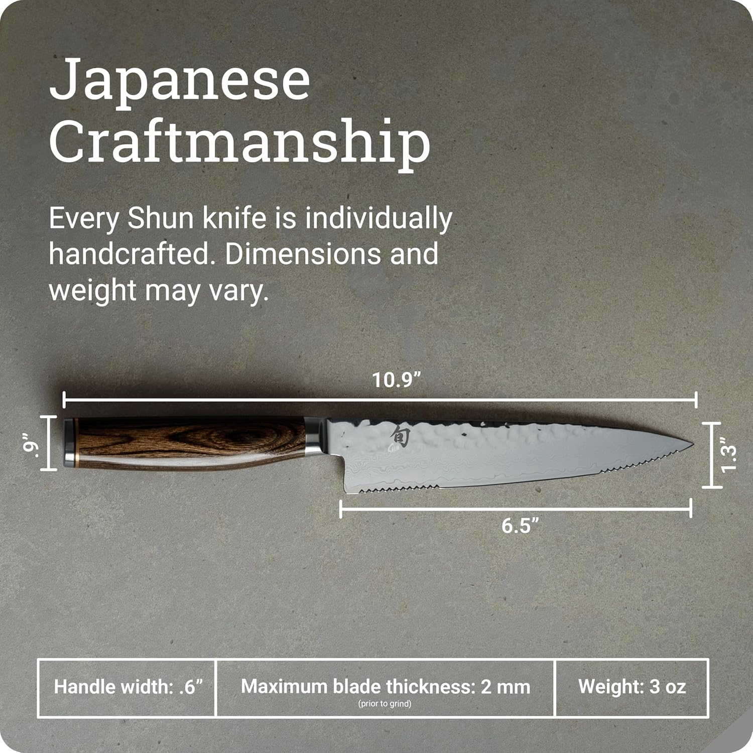 Shun Premier 6.5' Serrated Utility Knife, Handcrafted Japanese Knife, VG-MAX Core with Damascus Stainless Steel Cladding, Pakkawood Handle, Precision and Sharpness for Professional and Home Chefs