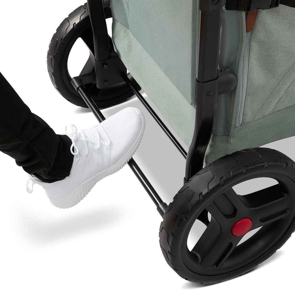 Radio Flyer Atlas Stroll 'N Wagon, Sage Green, for Ages 1+, 3-in-1 Push or Pull Versatility, One-Hand Fold, UV Canopy, 5-Point Harnesses, Storage Capabilities, Rubber Wheels, Stroller Wagon for Kids