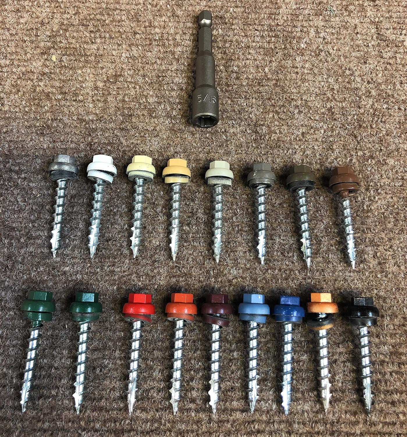 #12 Long Life Metal Roofing Screws (1000 Count) -1.5' Long Shaft-Metal to Wood- OSB Replacement Screws -Domed Cap Screw Head EPDM Washer- Free 5/16' Hex Bit Driver! (1000, Zinc)