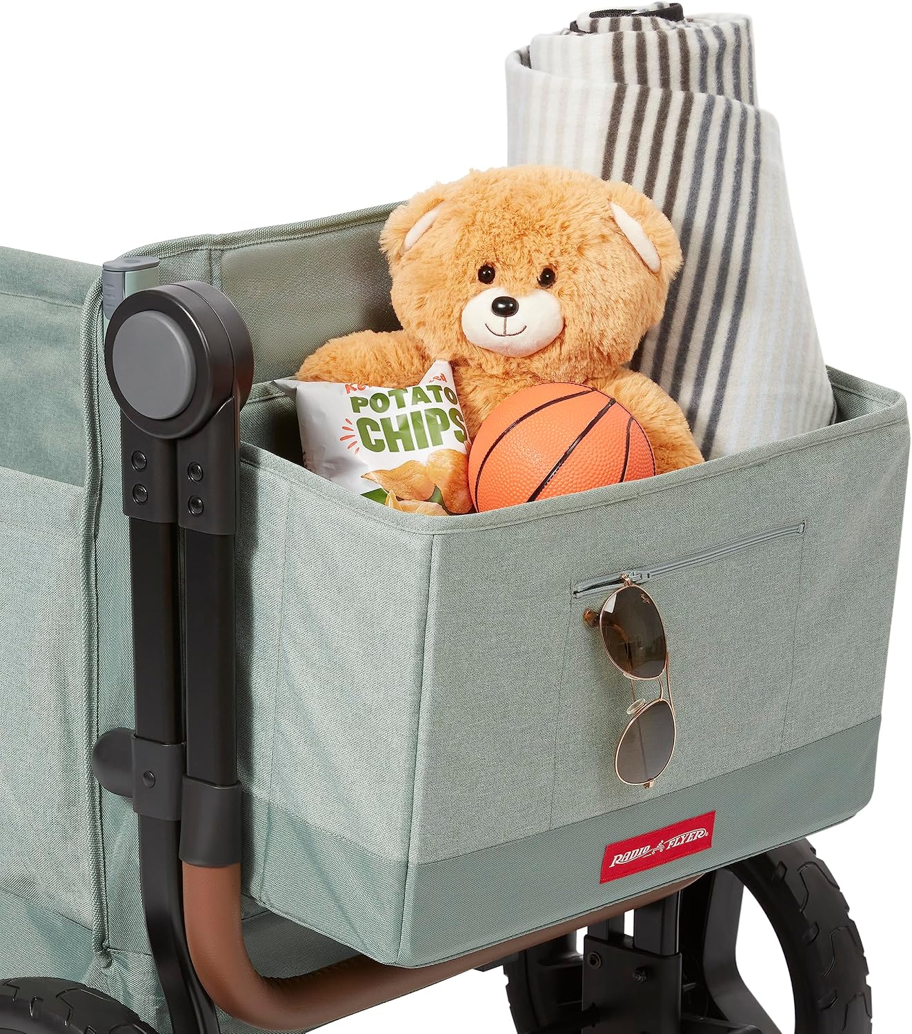 Radio Flyer Atlas Stroll 'N Wagon, Sage Green, for Ages 1+, 3-in-1 Push or Pull Versatility, One-Hand Fold, UV Canopy, 5-Point Harnesses, Storage Capabilities, Rubber Wheels, Stroller Wagon for Kids