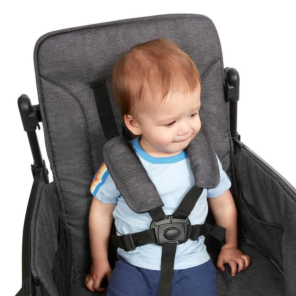 Radio Flyer Voya Stroller Wagon, for Toddlers and Kids 6+ Months, Push or Pull, 2 Seats, Dual Sun Canopies, Compact Fold, Lightweight, Storage Space, 5-Point Harnesses, Stroller Wagon for Kids