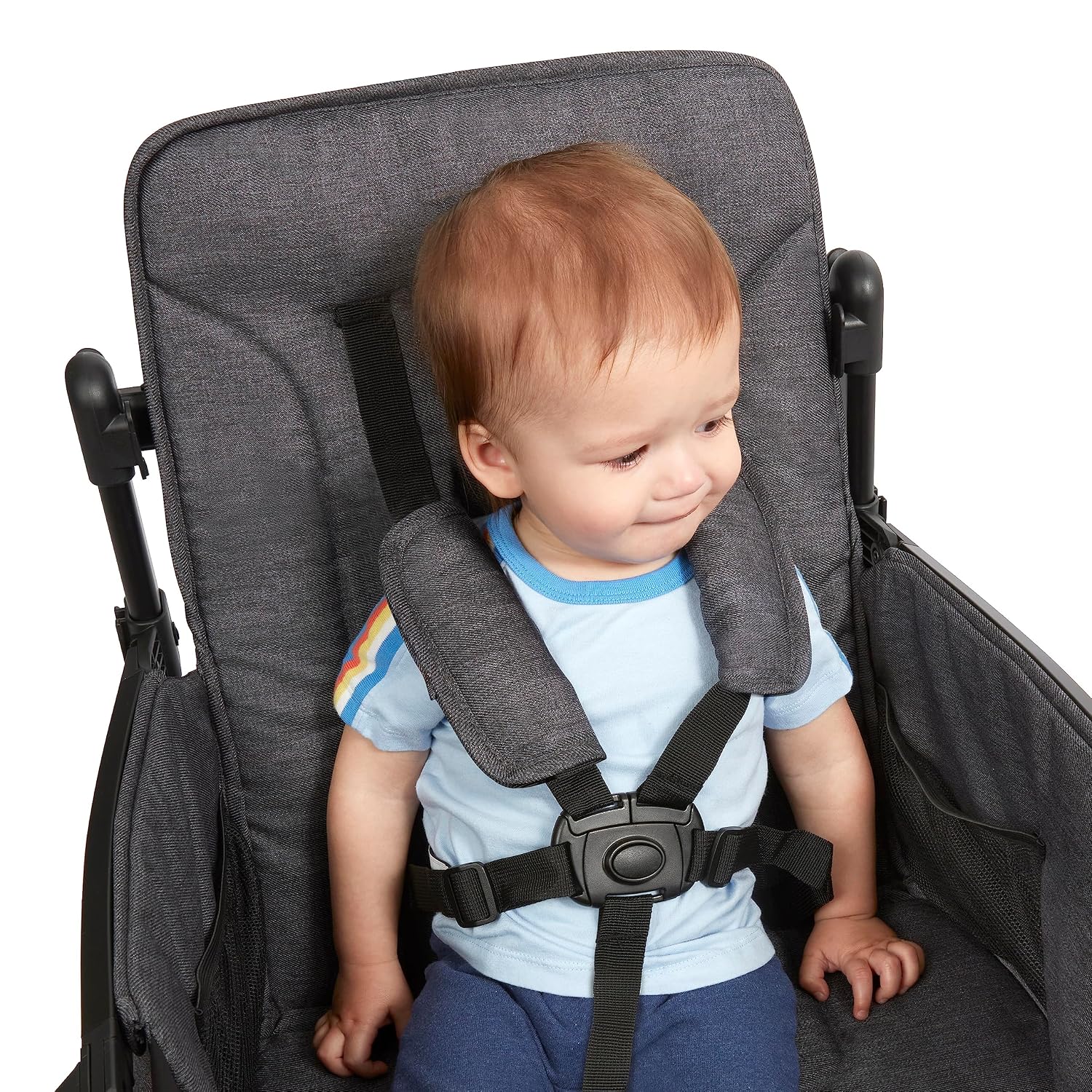 Radio Flyer Voya Stroller Wagon, for Toddlers and Kids 6+ Months, Push or Pull, 2 Seats, Dual Sun Canopies, Compact Fold, Lightweight, Storage Space, 5-Point Harnesses, Stroller Wagon for Kids