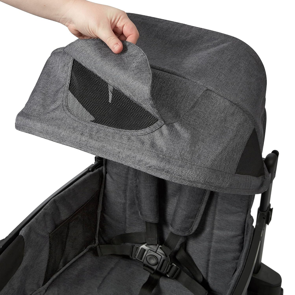 Radio Flyer Voya Stroller Wagon, for Toddlers and Kids 6+ Months, Push or Pull, 2 Seats, Dual Sun Canopies, Compact Fold, Lightweight, Storage Space, 5-Point Harnesses, Stroller Wagon for Kids