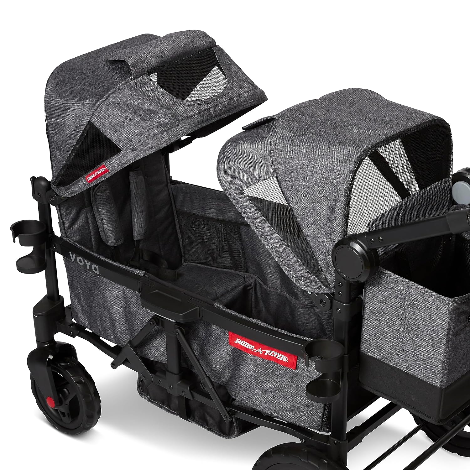 Radio Flyer Voya Stroller Wagon, for Toddlers and Kids 6+ Months, Push or Pull, 2 Seats, Dual Sun Canopies, Compact Fold, Lightweight, Storage Space, 5-Point Harnesses, Stroller Wagon for Kids